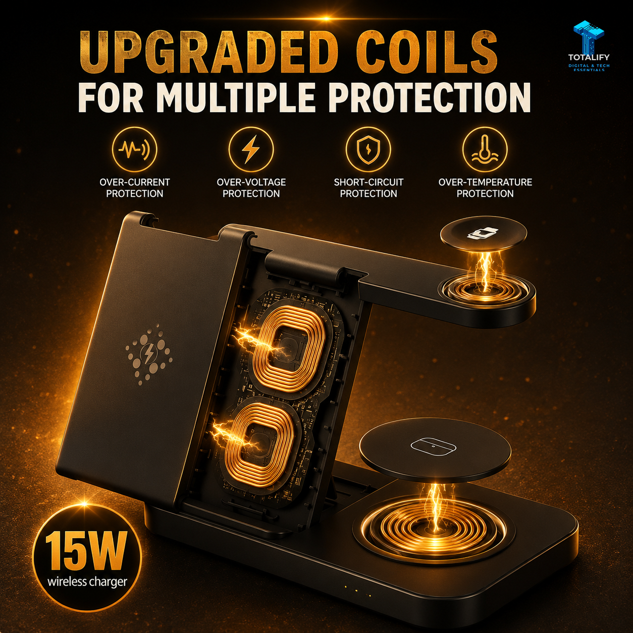 Foldable 3-in-1 Wireless Charging Station for Mobile Phone, Watch & Earphone
