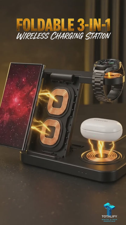 Foldable 3-in-1 Wireless Charging Station for Mobile Phone, Watch & Earphone